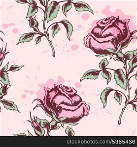 Vector vintage floral seamless pattern with pink roses