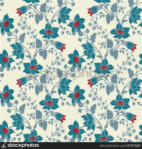 Vector vintage floral seamless with blue flower. Vector vintage floral seamless blue flower