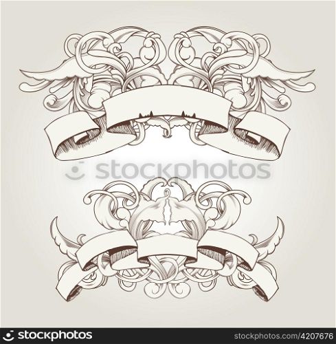 vector vintage floral with scroll