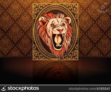 vector vintage frame with lion head