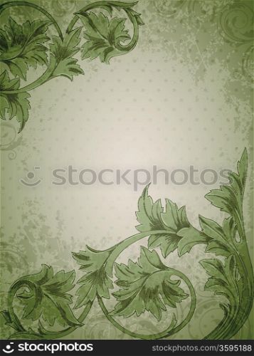 Vector vintage green background with floral ornament