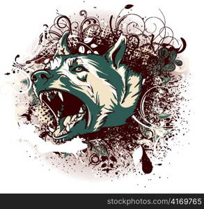 vector vintage grunge background with angry dog