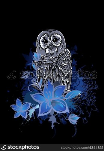 vector vintage grunge background with owl