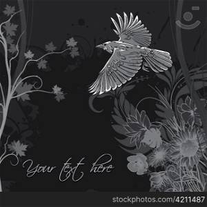 vector vintage grunge background with raven