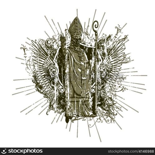 vector vintage grunge t-shirt design with priest