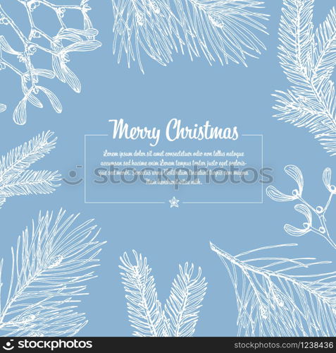 Vector vintage hand drawn Christmas card with various seasonal elements