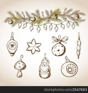 Vector vintage hand drawn Christmas decorations