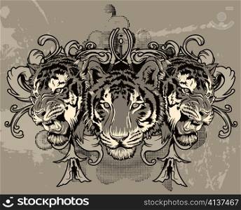 vector vintage illustration with tigers