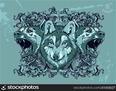 vector vintage illustration with wolves
