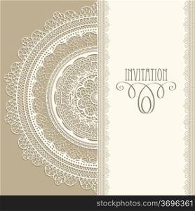 "Vector vintage invitation with white lacy napkin, seamless lacy brushes included, fully editable eps 8 file, standart AI font "eccentric std""