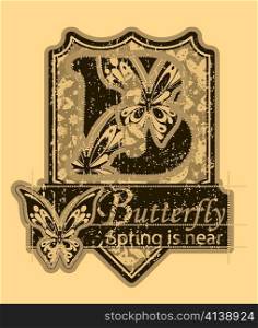 vector vintage label with butterflies