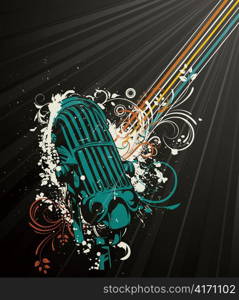 vector vintage music background with microphone