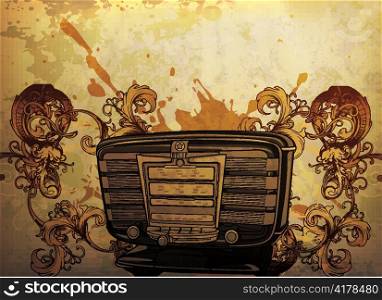 vector vintage music poster with old radio