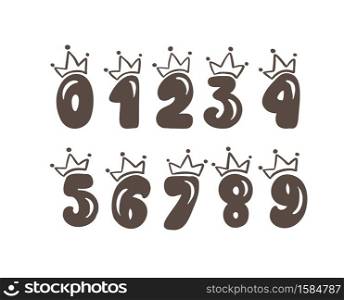 Vector Vintage Plump Set numbers with crown. Princess element font logo. Valentine hand drawn alphabet signs for page decoration and design illustration. For greeting card, wedding or invitation.. Vector Vintage Plump Set numbers with crown. Princess element font logo. Valentine hand drawn alphabet signs for page decoration and design illustration. For greeting card, wedding or invitation