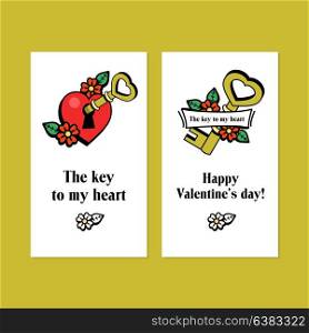 Vector vintage postcard of love. For Valentine&rsquo;s day. The key to my heart.