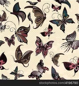 vector vintage seamless pattern with butterflies