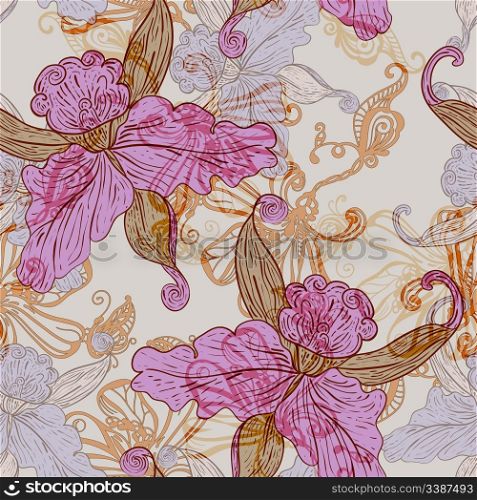 vector vintage seamless pattern with flowers, clipping masks, eps10