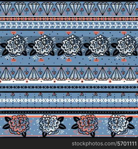 vector vintage seamless pattern with roses, diamonds and folk ornaments