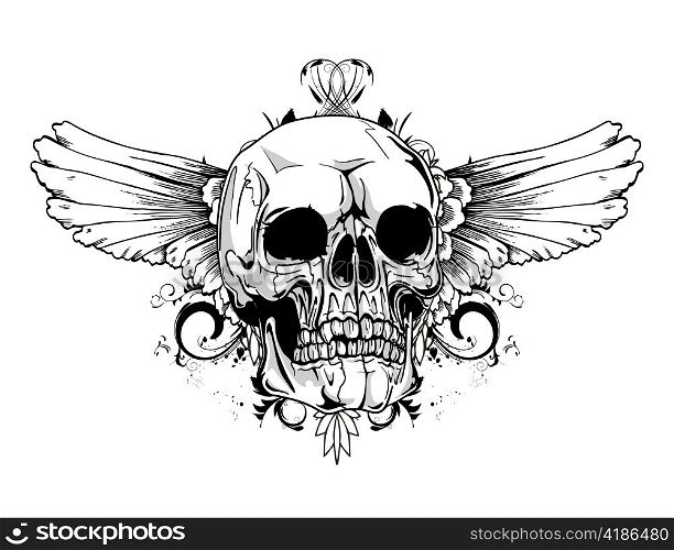 vector vintage skull with wings