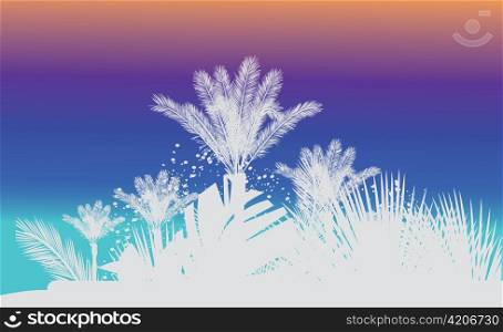 vector vintage summer background with palm trees