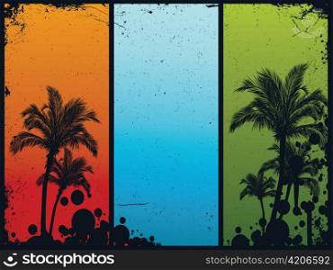 vector vintage summer banners with palm trees