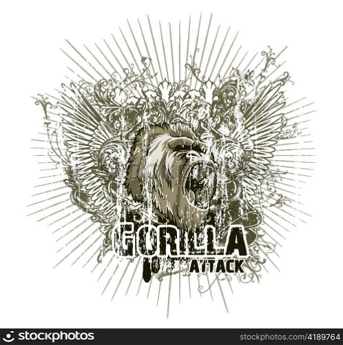 vector vintage t-shirt design with gorilla