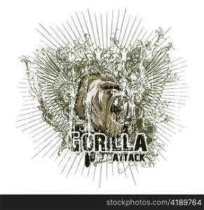 vector vintage t-shirt design with gorilla