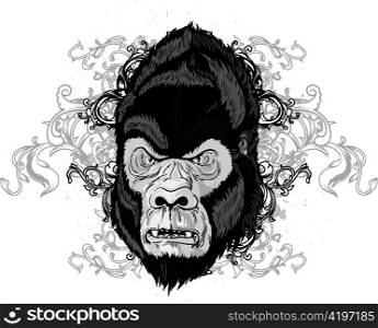vector vintage t-shirt design with gorilla head