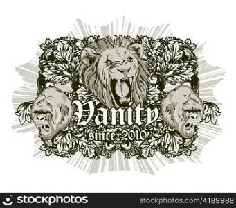 vector vintage t-shirt design with lion