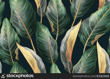 Vector vintage tropical seamless pattern. Botanical print with exotic leaves. Jungle background for textile, web, wrapping paper, packaging, cards.