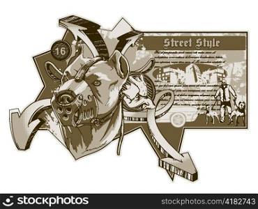 vector vintage urban label with pitbull