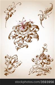 Vector vintage victorian floral elements for design
