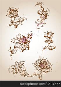 Vector vintage Victorian floral elements for design