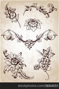 Vector vintage Victorian floral elements for design