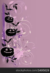 vector violet Halloween background with pumpkin and bat