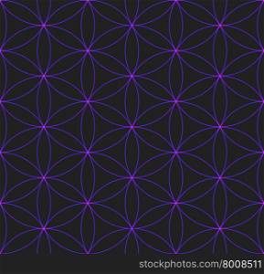 vector violet shiny color hinduism sacred geometry flower of life seamless pattern dark background&#xA;