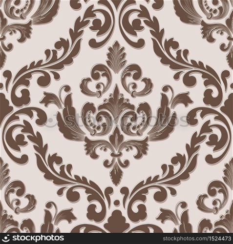 Vector volumetric damask seamless pattern element. Elegant luxury embossed texture for wallpapers, backgrounds and page fill. 3D elements with shadows and highlights. Vector volumetric damask seamless pattern element. Elegant luxury embossed texture for wallpapers, backgrounds and page fill. 3D elements with shadows and highlights.