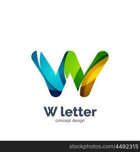 Vector W letter logo, modern abstract geometric elegant design, shiny light effect. Created with flowing waves