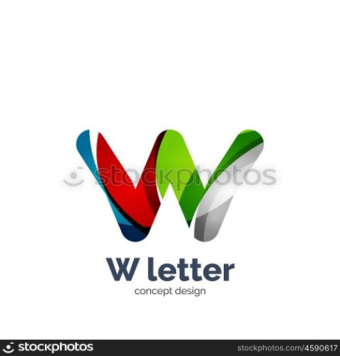 Vector W letter logo, modern abstract geometric elegant design, shiny light effect. Created with flowing waves