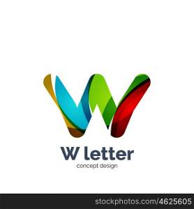 Vector W letter logo, modern abstract geometric elegant design, shiny light effect. Created with flowing waves