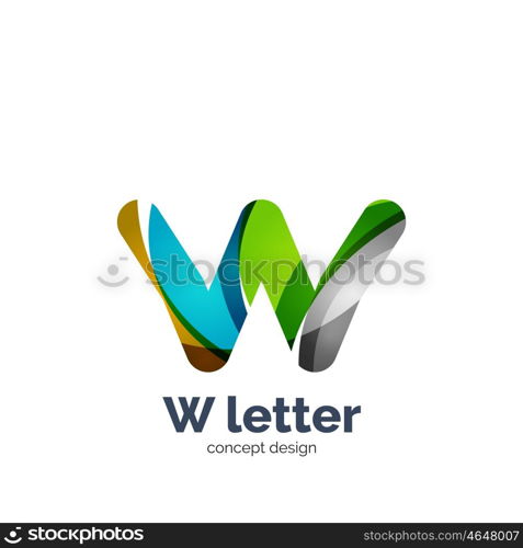 Vector W letter logo, modern abstract geometric elegant design, shiny light effect. Created with flowing waves