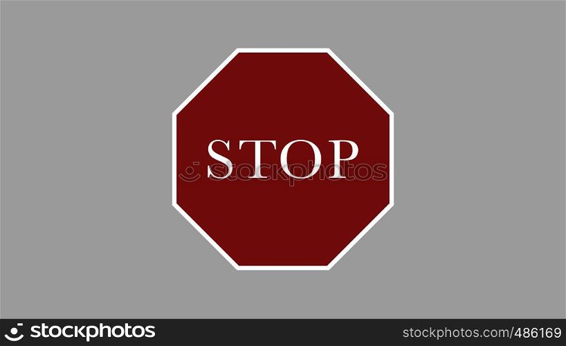Vector warning stop sign icon isolated on gray background. Vector warning stop sign icon