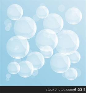 Vector wash background, mineral water and soap bubbles