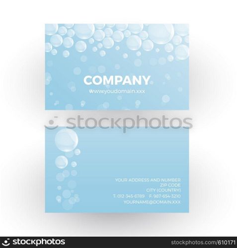 Vector washing, mineral water and soap bubbles. Professional business card