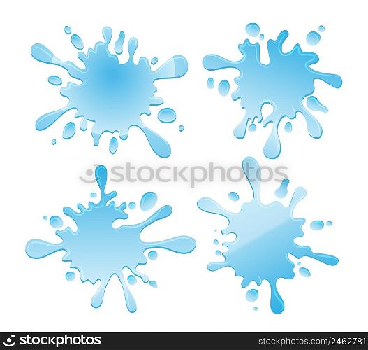 Vector water blue splashes on white background. Water splashes