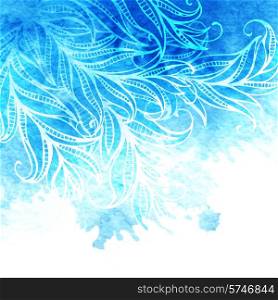 Vector watercolor background with feathers and leaves