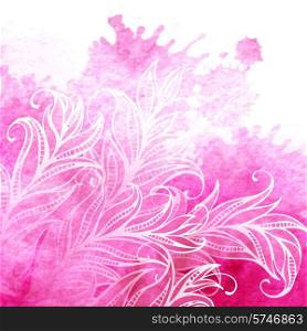 Vector watercolor background with feathers and leaves