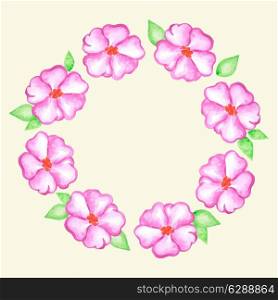 Vector watercolor hand drawn floral frame with pink flowers