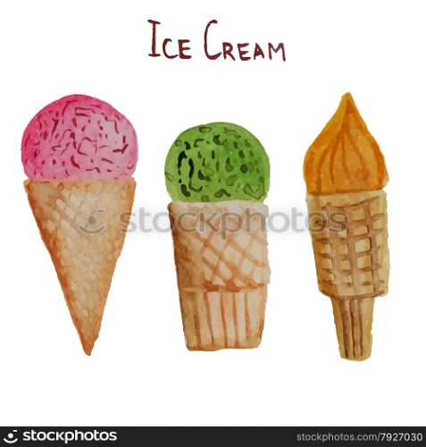 Vector Watercolor Hand Drawn Ice Cream Set