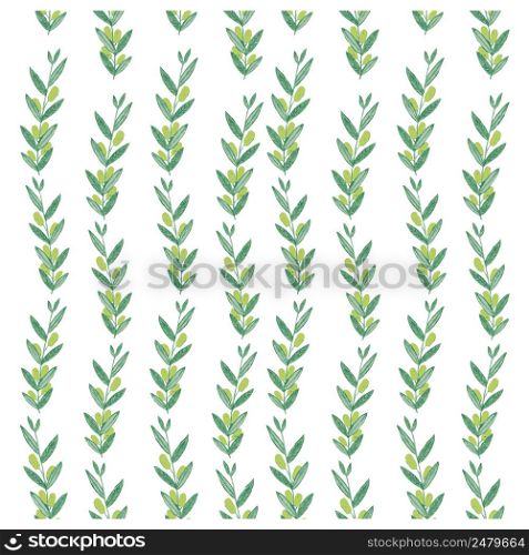 Vector watercolor pattern with olive branches. Illustration on white background. Nature and Organic concept. Natural product.